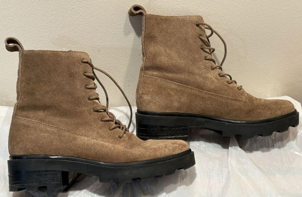Madewell Tan Suede Leather "The Shelton" Lace-Up Lug-sole Boots Size 7 EXCELLENT